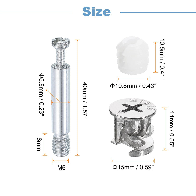 [Australia - AusPower] - uxcell 45Set 15x14mm Furniture Cam Lock Fitting with 5.8x40mm Dowel Fasteners, 3-in-1 Metal Furniture Board Connecting Screws Bolts Assortment Kit for Cabinets Chairs Drawer 5.8 x 40mm 45 