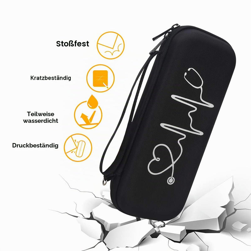 BOVKE Stethoscope Case Compatible with 3M Littmann Classic III, Lightweight II S.E, Cardiology IV Diagnostic, MDF Acoustica Deluxe Stethoscope, Additional Space for Taylor Hammer Black + Black F_Black+Black