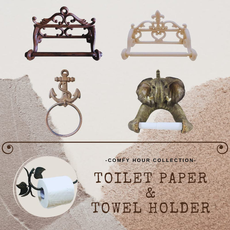 Comfy Hour French Scroll Decorative Cast Iron Toilet Paper Holder, Victorian Style Wall Mounted Paper Roll Organizer, Rustic Farmhouse Home Hardware, Antique Finished Metal, Brown, 1 Piece