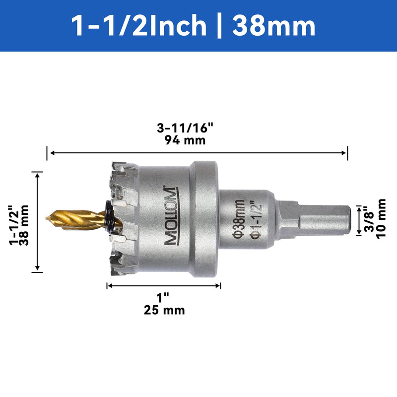[Australia - AusPower] - (1-1/2''|38mm) Heavy Duty Carbide Hole Saw with 2 Pilot Drill Bits, Hole Cutter cuts Stainless Steel, mild Steel, Iron, Copper, Brass, Plastic 38mm | 1-1/2" 