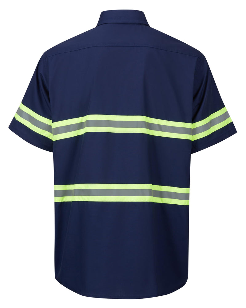 Ousafeve Class 3 Hi Vis Button Up Safety Work Shirts for Men Reflective Medium Navy_short