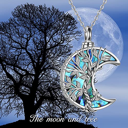 ONEFINITY Urn Necklace for Ashes 925 Sterling Silver Tree of Life Cremation Jewelry for Ashes Abalone Shell Opal Memory Jewelry for Women Men unique crescent tree urn