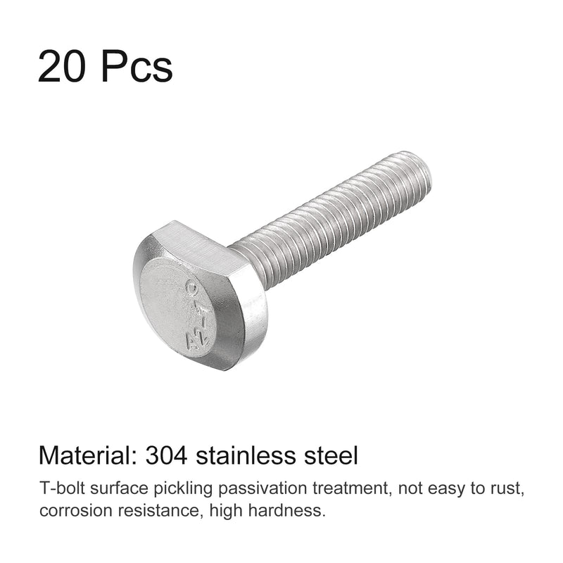 [Australia - AusPower] - uxcell T-Slot Bolts, 20pcs M6x30mm T Slot Drop-in Stud Sliding Bolts 304 Stainless Steel T Shape Screws for T Track 20 
