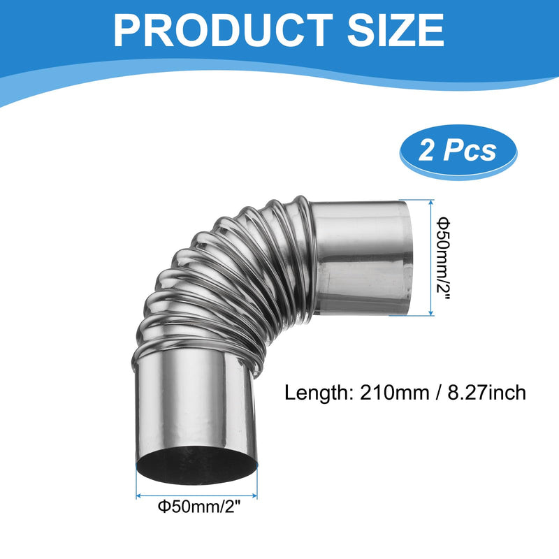 PATIKIL 50mm 90 Degree Stove Pipe, 2pcs Stainless Steel Tent Elbow Stove Chimney Pipe Flue Extension with Aluminum Foil Tape for Camping Stove Vent Water Heater Smoke Exhaust 50mm/2inch