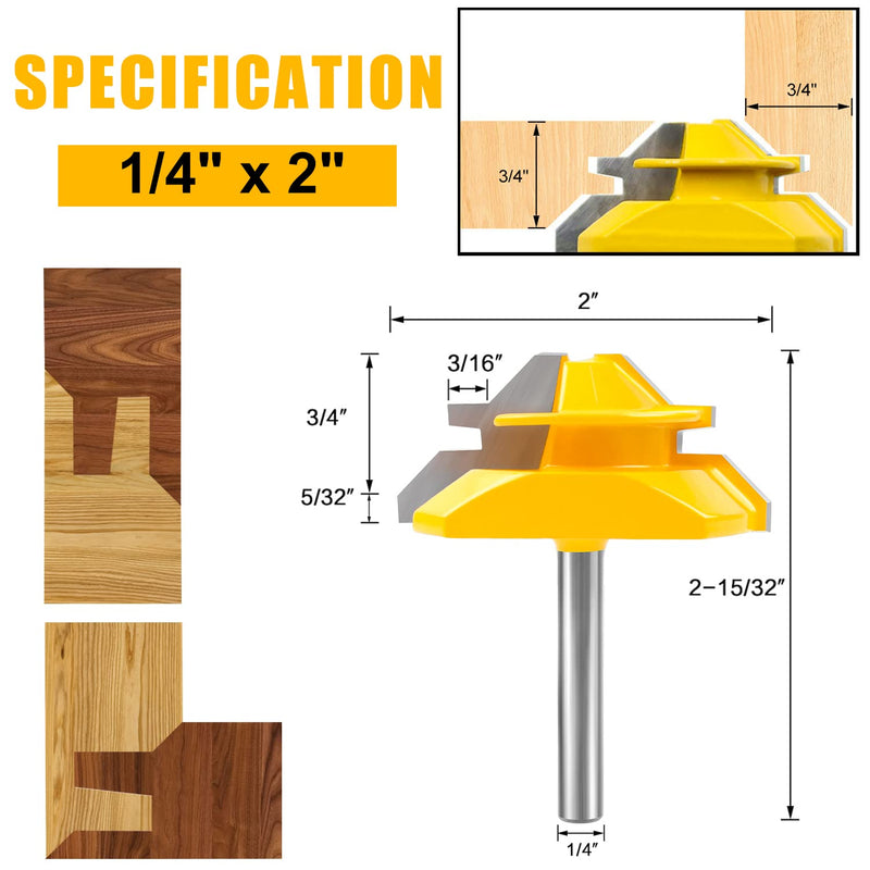 [Australia - AusPower] - Newdeli 45 Degree Lock Miter Router Bit 3-Piece Set, for 1/2”, 5/8”, 3/4” Cutting Height, 1/4 Inch Shank. Easy to Create Lock Miter Joint 1/4shank * 3PCS 