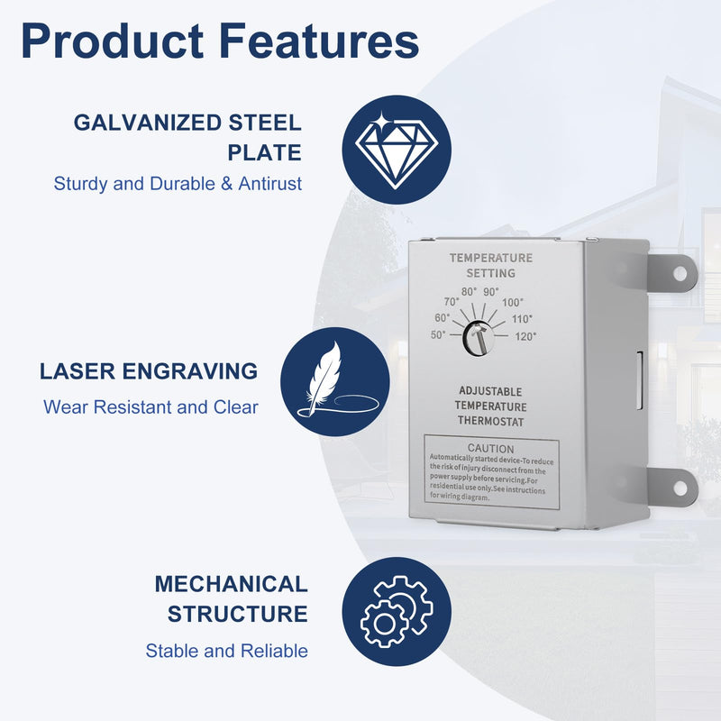 [Australia - AusPower] - Attic Fan Thermostat Control, Accurate Temperature Control(50-120℉), Easy to Use and Install, Reliable Mechanical Structure, Adjustable Temperature Thermostat for Attic Ventilators, Garage Exhaust Fan 