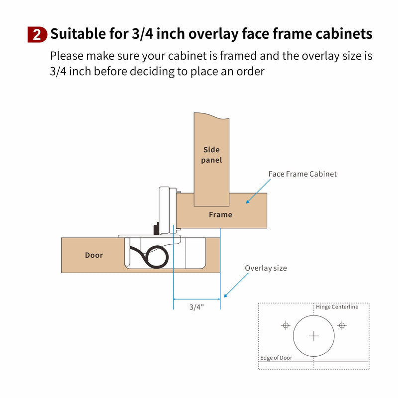 10 Pcs 3/4" Overlay Soft Close Cabinet Hinges 105° 3 Way Adjustable | 2D Structure,Cold Rolled Alloy Steel,face frame cabinets,anti-rust coating,damped closure,7.6kg/pair,50k cycles,14-26mm doors 2D 3/4 inch Overlay 10