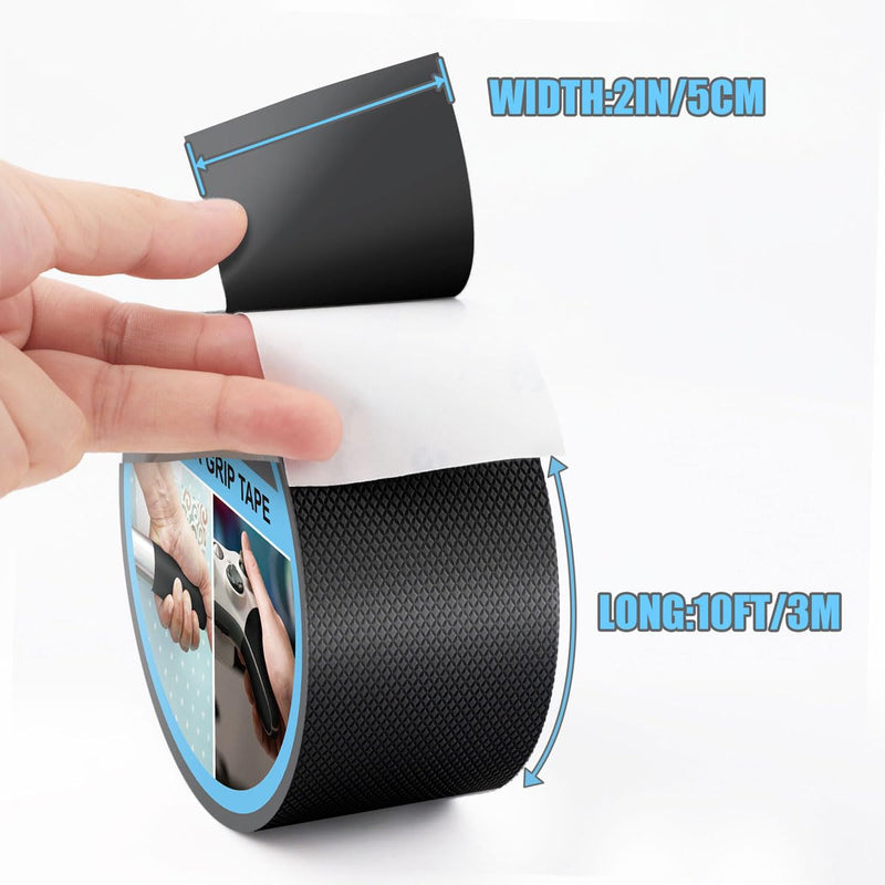 [Australia - AusPower] - Rubber Grip Tape, Ultra-Thin Strong Adhesive Anti-Slip Waterproof Heat Resistant Wear-Resistant Cushion Pad, Making Handles or Contact Surfaces Safer, with Grip and Comfort (Black, 2In x 10Ft) Black 