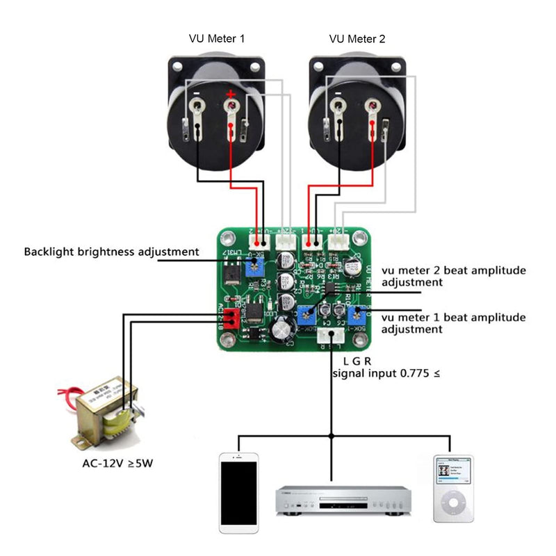 VU Meter Panel Kit 2PCS VU Meter Warm Back Light Recording Audio Level Amp with Driver Board and Cable for Connect Source Devices