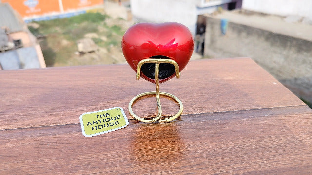 Red Heart Premium Cremation Urn for Ashes Keepsake with Brass Stand And Ideal Use for Gift Man & Woman
