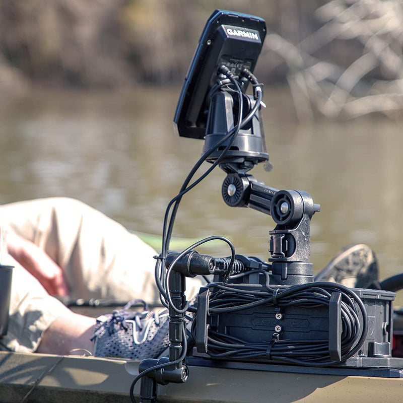 YakAttack Round Base Fish Finder Mount | Kayak Track Mount | Fits Garmin Striker 4 & Raymarine Dragonfly 7 Pro | Secure Kayak Rail Mount | Works with GearTrac & MightyMount | Hardware Included