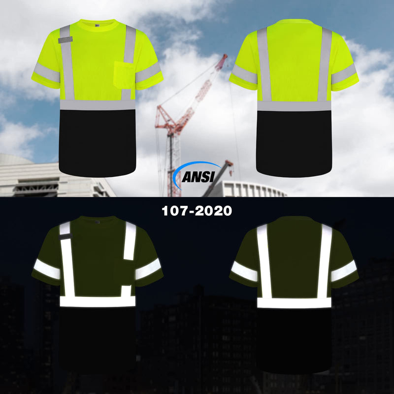TCCFCCT Hi Vis Shirts for Men & Women, Short Sleeve Class 2 High Visibility Safety Shirts for Men, Durable & Reflective for Construction Work Use, DP-Yellow XL 3PCS X-Large Alligator Series-yellow & Black-3pcs