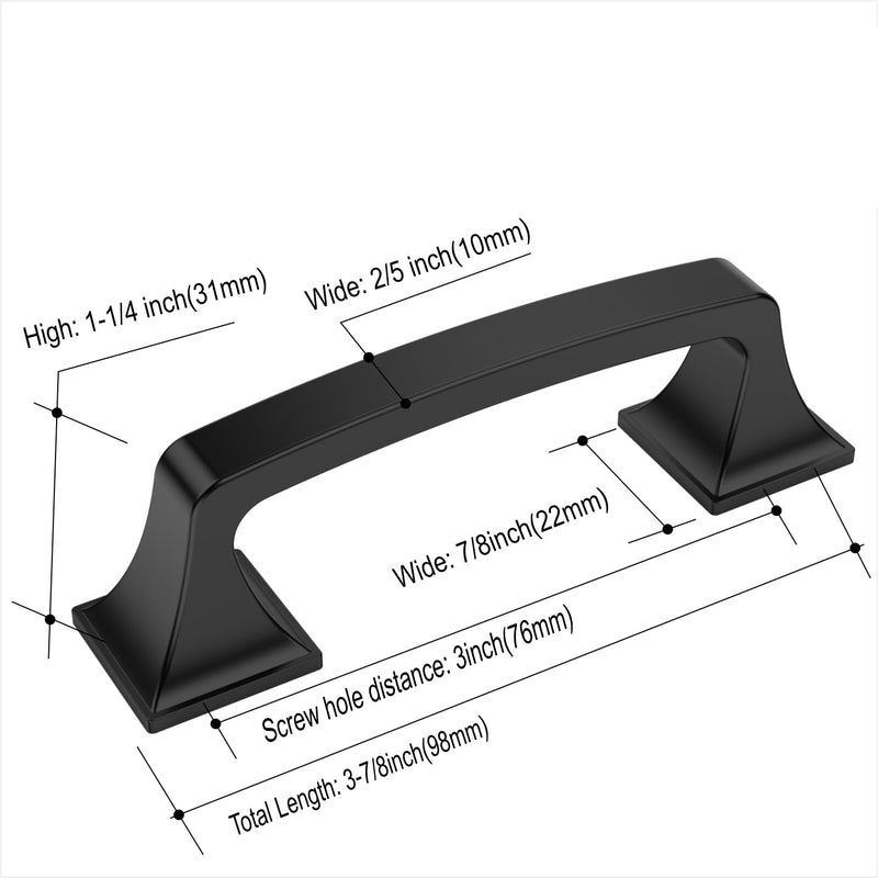Amerdeco 10 Pack Matte Black 3 Inch(76mm) Hole Centers Kitchen Cabinet Pulls Cabinet Hardware Kitchen Handles for Cabinets Cupboard Handles Drawer Pulls AM0002 3"/76mm Hole Center