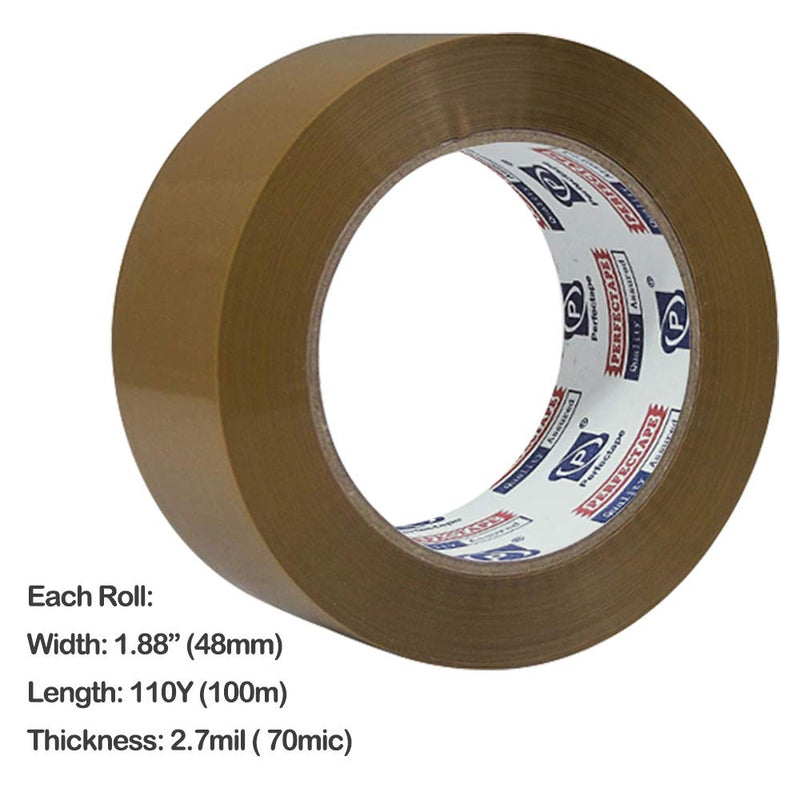 PERFECTAPE Heavy Duty Brown Packing Tape 12 Rolls, Total 1200M, 2.7 mil, 1.88 inch x 100 Meters, Ultra Strong, Refill for Packaging and Shipping 12-PACK