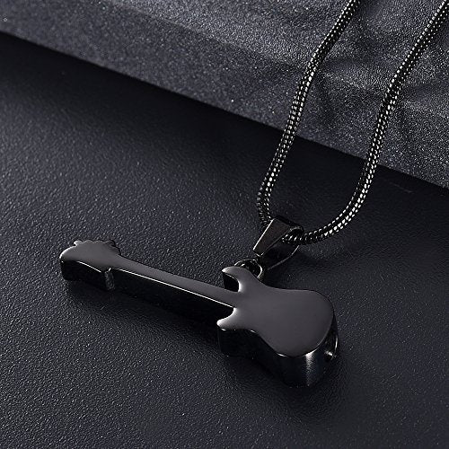 Guitar Urn Necklace for Ashes Musical Instrument Cremation Jewelry for Women Men Stainless Steel Memorial Necklaces Ash Holder for Human Pets Keepsake Jewelry for Loved Ones with Fill Tool A-Black