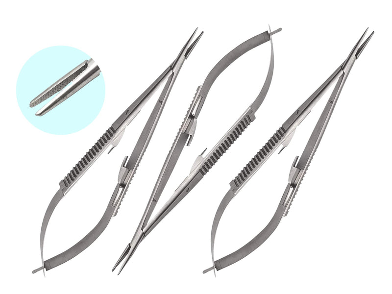 [Australia - AusPower] - 3 pcs Castroviejo Needle Holder 5.5 inches Curved with Lock | Dental Medical Ortho Surgical Needle Holder Locking | Veterinary Suture Restorative | Orthodontic Pliers Instruments by Wise Linkers 