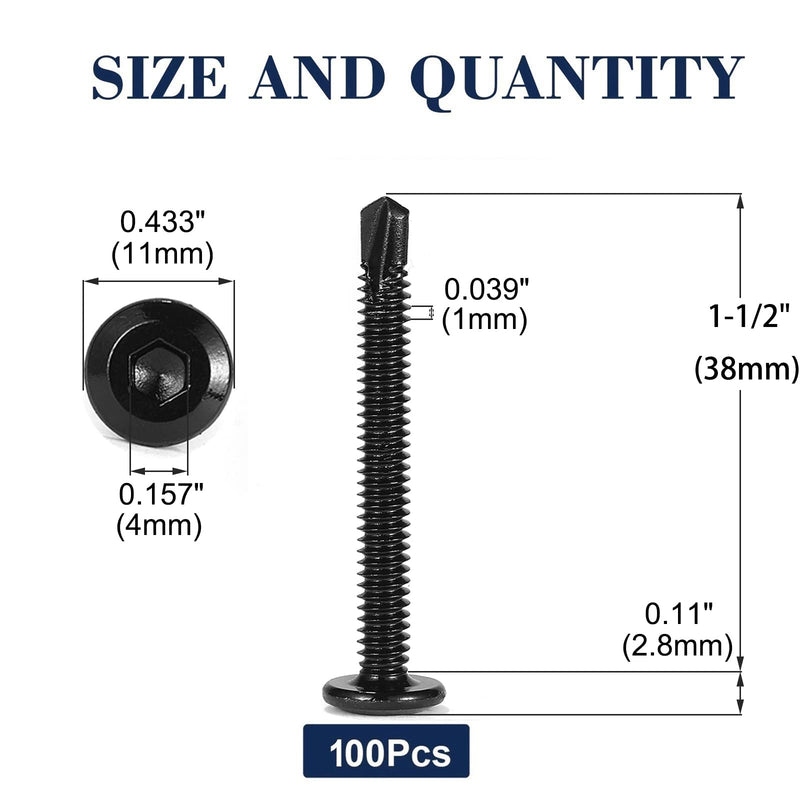 [Australia - AusPower] - #12 x 1-1/2" Sheet Metal Screws 100Pcs 410 Stainless Steel Flat Head Socket Cap Screws, Tek Screws Allen Socket Drive Screws Fast Self Tapping Screws Black Oxide by SG TZH #12 x 1-1/2" 