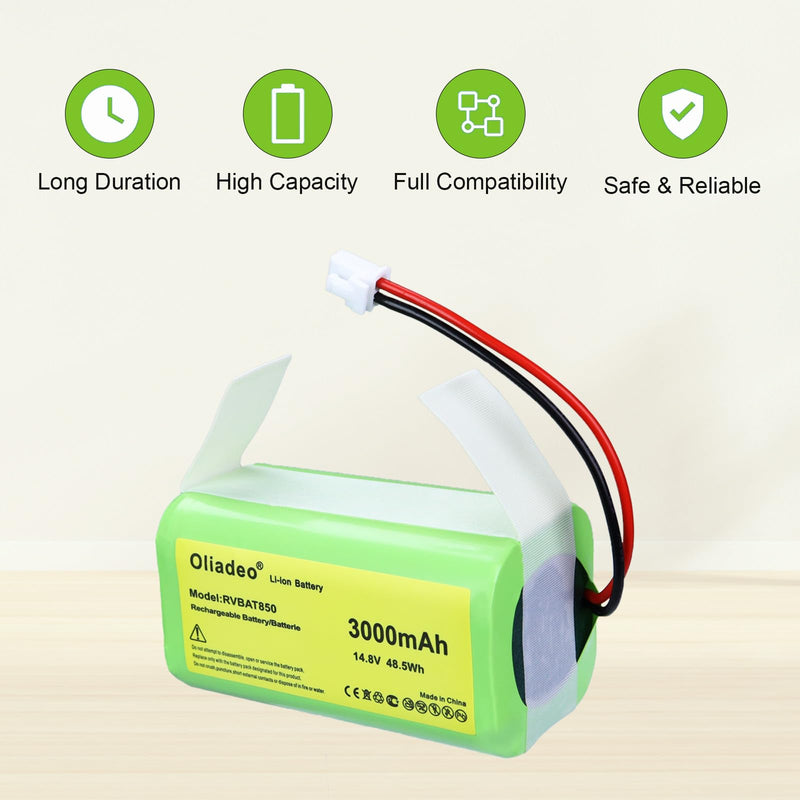 RVBAT850 for Shark Ion Vacuum Replacement Battery - AV1010AE, AV2501S, AV1110AE, RV1001AE, RV2001, RV850, AV2501AE, RV750_N, AV970 Robot Vacuum Cleaners RVBAT85002 (Attention: 2 Prongs Connector)