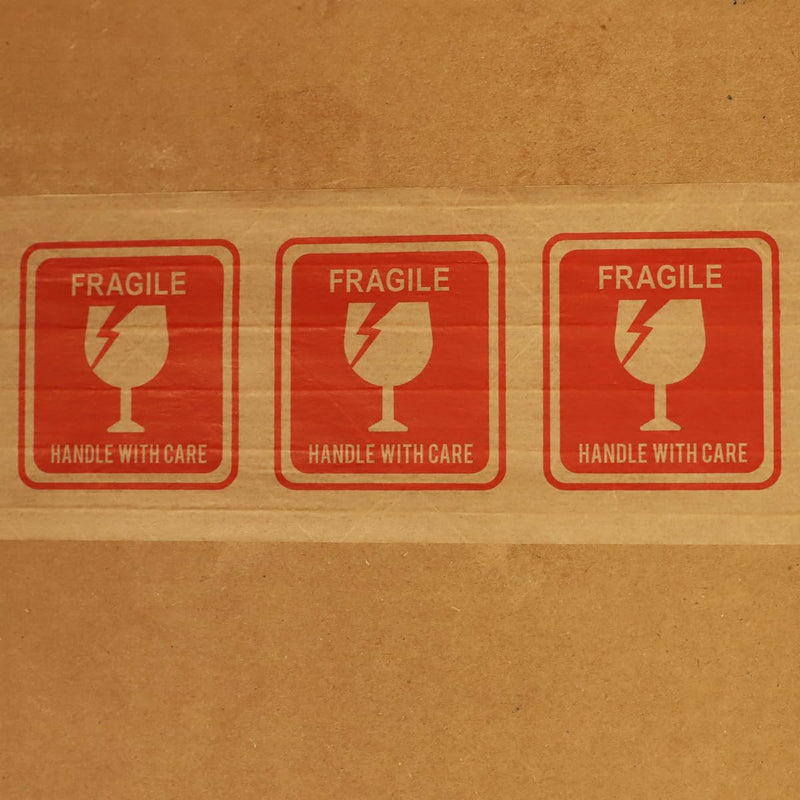 InStockLabels.com Fragile Handle with Care - Premium Water Activated Tape - Kraft Gummed Tape for Secure Packaging, Suitable for Home or Office Use, Strong Gum Tape for Reliable Sealing, 3" x 450'