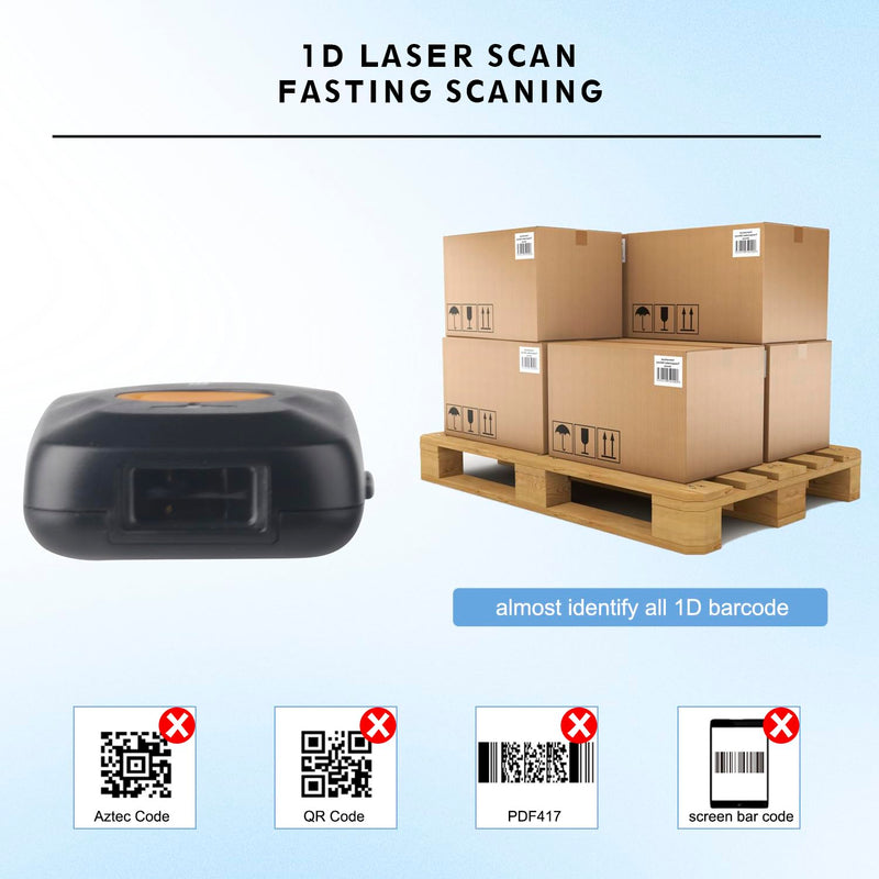 [Australia - AusPower] - Sumicor Wireless Barcode Scanner, Portable Mini Bluetooth Reader 1D Laser Scanner with Battery Level Indicator Small UPC Bar Code Scanner for Library Inventory 1D Mini Laser Orange 