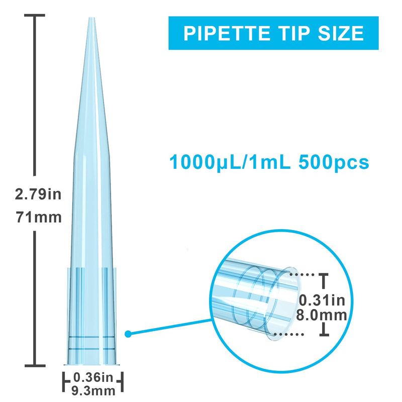 [Australia - AusPower] - ONiLAB Pipette Tips 1000 UL/ 1mL 500 PCS Clear Blue Laboratory Universal Plastic Liquid Pipettor Tips Polypropylene (PP) Autoclavable 1mL(500PCS) 