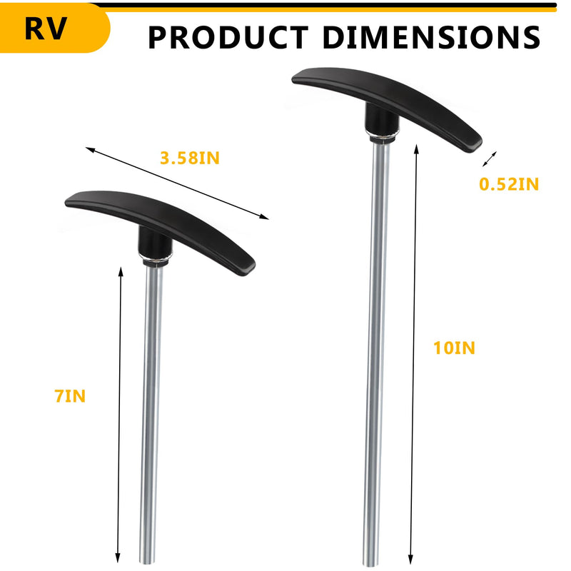 RV Sewer Waste Valve Extension Rod 7"&10",rv Black Tank Pull Valve Handle Replacement,Tank Valve Handle RV Dump Valve Handle Replacement Set Compatible with Other Standard Waste Gate Valves