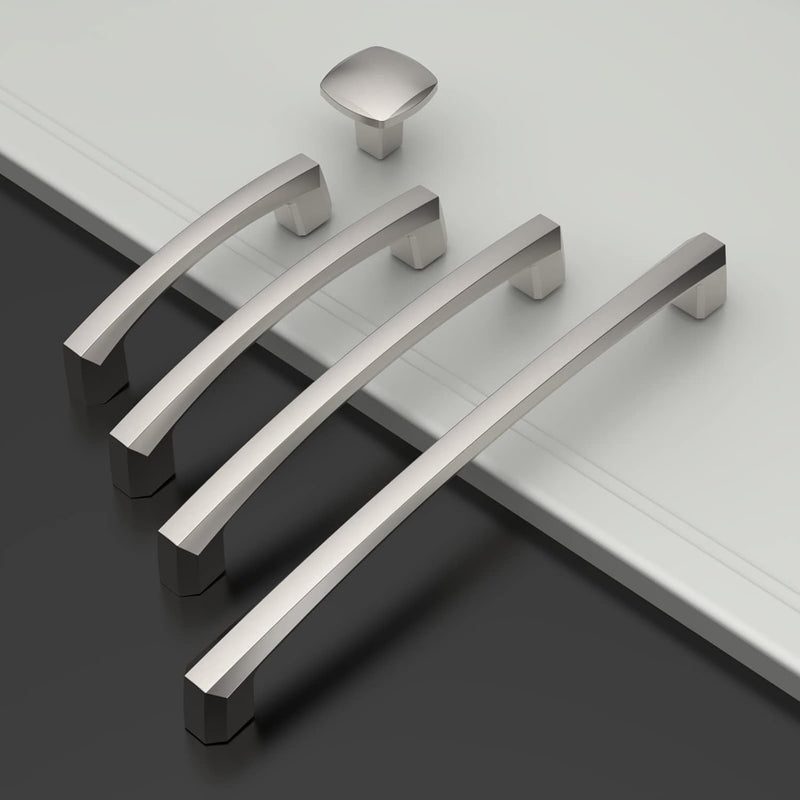 Amerdeco 10 Pack Brushed Satin Nickel Cabinet Knobs, 5/128MM, Silver, Zinc, Bronze (50%, 50%), Arch & Bow, Easy to Install, Kitchen Cabinet Handles, Drawer Knobs, ZH0032 Single Hole