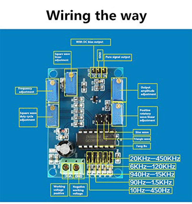 [Australia - AusPower] - DAOKI Signal Generator Module ICL8038 Medium Low Frequency Signal Source 10Hz-450KHz Triangle Square Wave Triple Waveform Generator Module + Dupont Wire Female to Male 3 PIN 