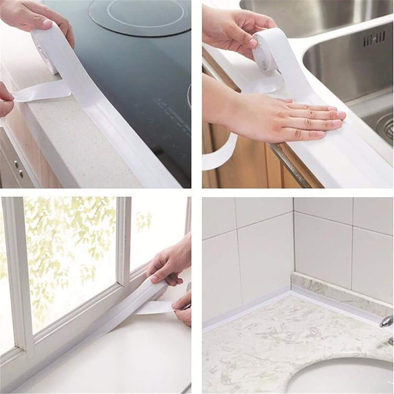 Caulk Strip Tape, Waterproof Dustproof PVC Self Adhesive Caulking Sealing Tape for Kitchen Sink Toilet Bathroom Shower Bathtub Wall(0.86" x11',White) 11ft x 0.86in White