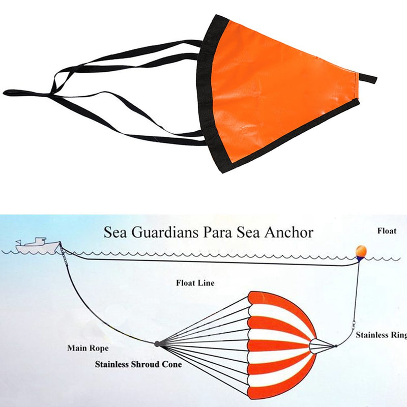 Sea Anchor Drift Sock,24”/32”/42” Parachute Drift Anchor with Harness Buoy for Marine Boat/Yacht/Jet Ski/Inflatable/Power Boat/Sail Boat Orange 32'' for 16-20ft Boat