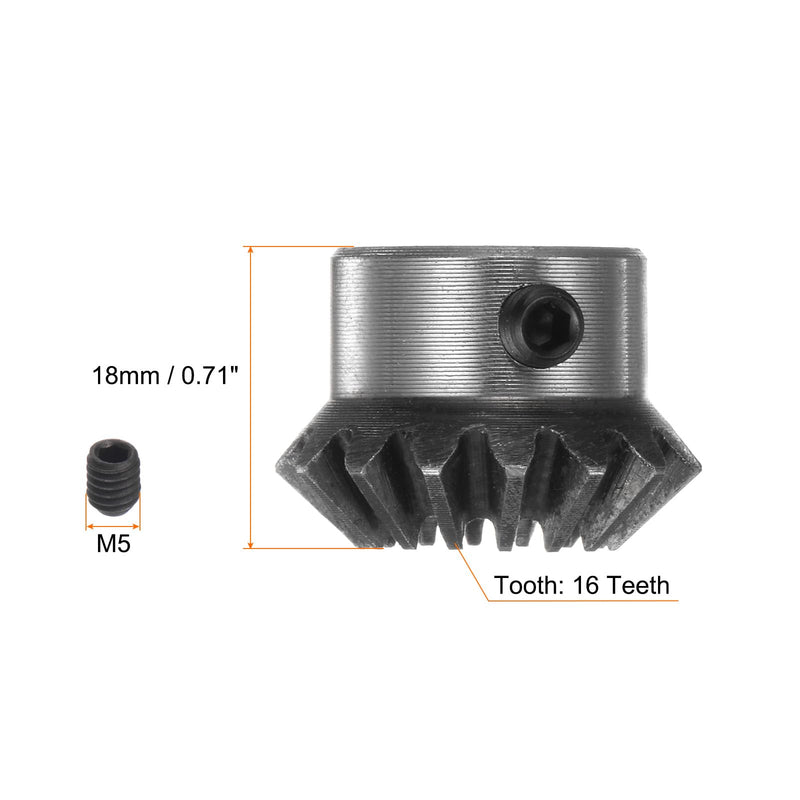 [Australia - AusPower] - 2pcs Bevel Gear 1.5M 16 Teeth 8mm Shaft Hole 1:1 Tapered Bevel Pinion Gear 45# Steel 1.5 Module 90 Degree Steering Gear with M5 Fixing Hole, for Hardware Mechanical Rotation 