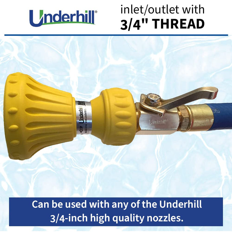 Underhill Garden Hose Shut Off Valve 3/4-Inch Hose Thread, Brass Hose Nozzle Connector, Attachment, Heavy-Duty Fittings, CV075H