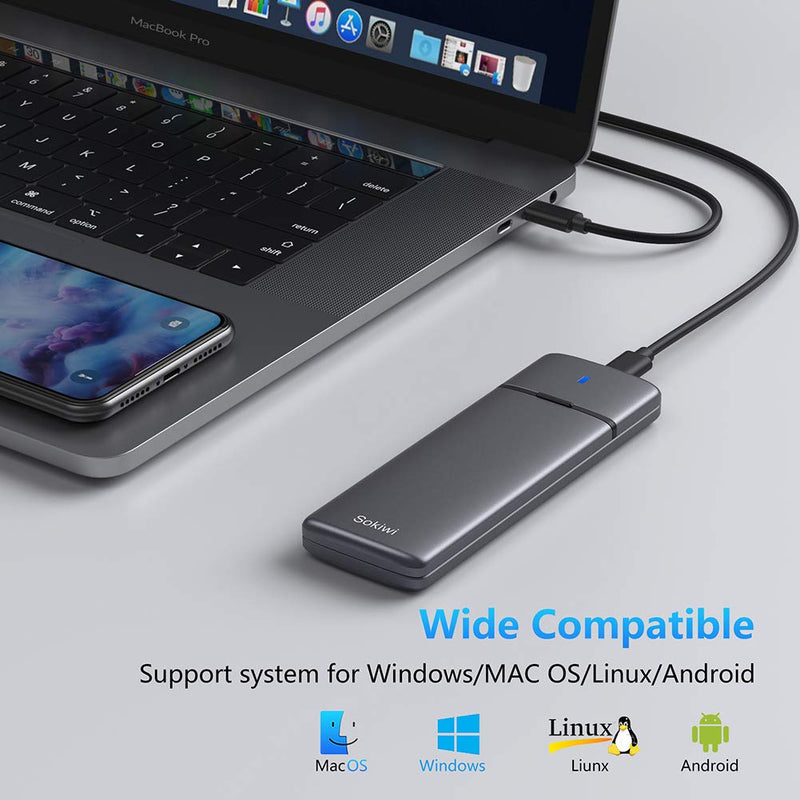 [Australia - AusPower] - M.2 NVMe SATA SSD Enclosure Adapter Tool-Free, USB 3.2 Gen2 10Gbps External NVMe to USB PCI-E 6Gbps SATA M-Key / B+M Key, NVMe Reader Support UASP Trim for SSDs 2230/2242/2260/2280 SKUD0501-US 