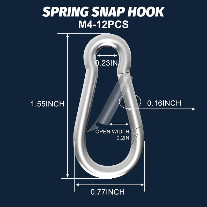 [Australia - AusPower] - 12PCS M4 Spring Snap Hook Carabiner, 1.57 Inch Small Carabiner Clip, Silver Heavy Duty Galvanized Steel Spring Clip, Quick Link Key Chain for Swing Hammock Gym Outdoor, 120LBS Holding Capacity 12PCS M4-Silver 