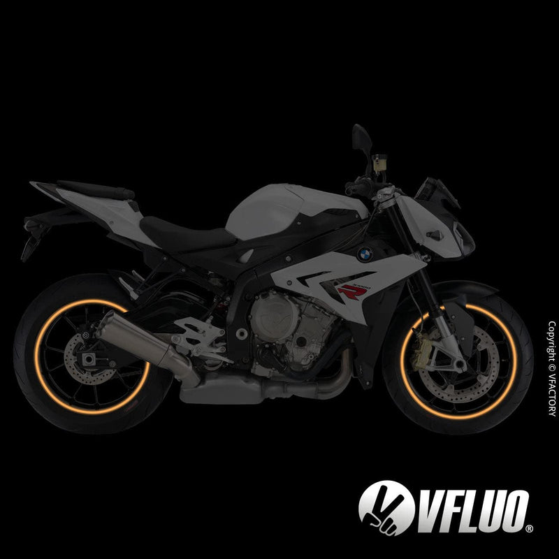 VFLUO - Motorcycle Reflective Wheel Stripes kit, 1 Wheel Rim Stickers Pack, 3M Technology™ - High lateral Visibility, Discreet and Design, Easy Installation