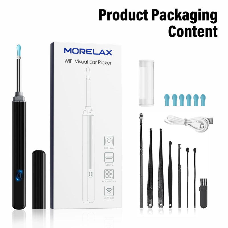 Earwax Remover Otoscope, Morelax 1080P WiFi Ear Cleaner, IP67 Waterproof with 360° Camera, Ear Endoscope with 6 LEDs for iPhone, Android, iPad, Adults, Children and Pets (Black) Black