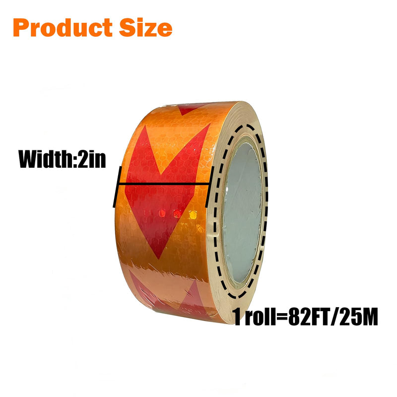 Arrow Reflective Tape 2" Outdoor Waterproof High Visibility Strong Adhesive Caution Reflector Safety Warning Conspicuity Tape Industrial Marking Tape for Vehicle Trailer Boat Sign (Red&Yellow, 82FT) Red&Yellow