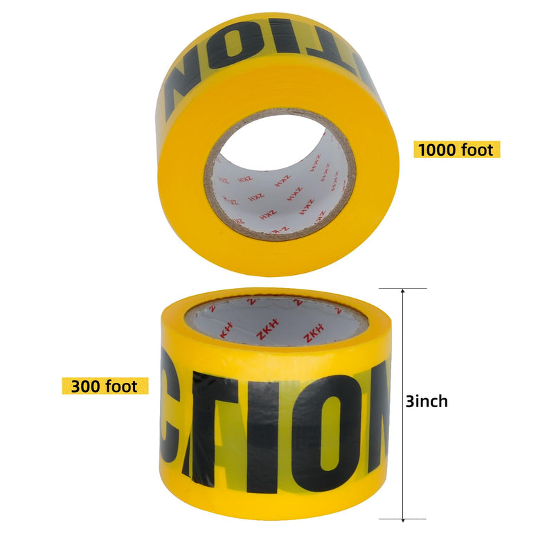ZKH Yellow Caution Tape - 3 Pack High Visibility 3 inch x 1000 feet Yellow Tape with Bold Black Text for Safety and Hazard Warnings for Construction/Danger/Halloween Decorations 3PCS