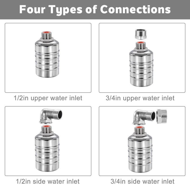 [Australia - AusPower] - 2-Pack Internal Float Valves, Automatic Water Level Control Valve for Water Tanks, Pools, Livestock & Aquariums – 1/2" to 3/4" Inlet, Food-Grade Nylon & Stainless Steel D-1/2" to 3/4'' 