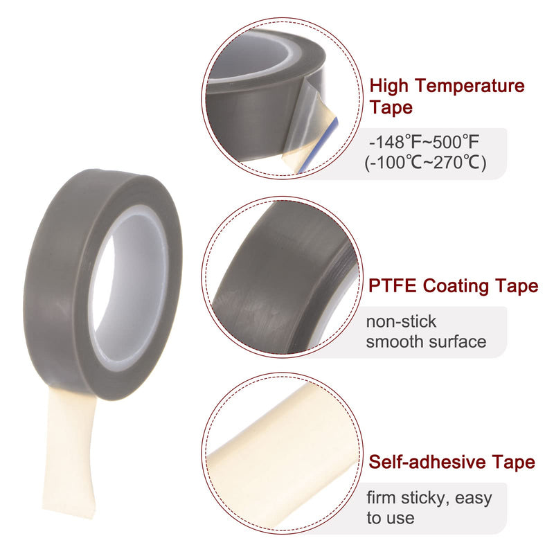 HARFINGTON PTFE Film Tape Roll, 0.5" x 33 ft High Temperature Tape 0.08mm Thickness with Single Side Adhesive for Vacuum Sealer Machine, Hand Impulse Sealers, Gray