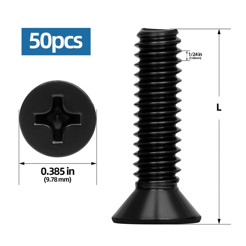 #10-24 x 3/4" Black Countersunk Flat Head Machine Screw Bolts, Full Thread, 304 Stainless Steel, Black Finish, 50 PCS #10-24 x 3/4"