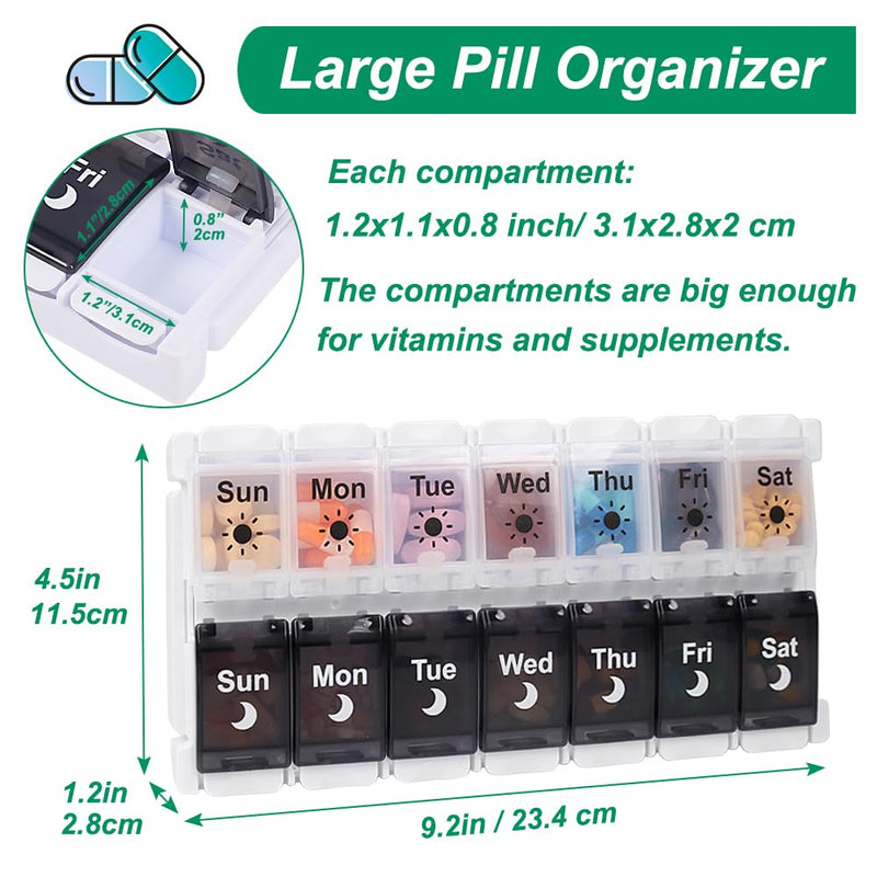[Australia - AusPower] - Shintop Pill Organizer 2 Times a Day, Easy Fill Weekly Pill Box Am Pm Push Button Pill Container 7 Day Medicine Organizer for Vitamins Supplements ?Black&White? Black&white 
