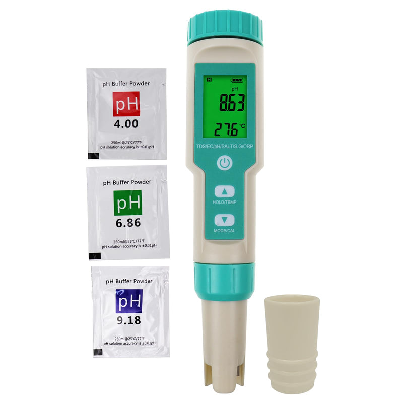[Australia - AusPower] - 7 in 1 Water Quality Tester Pen-Type TDS ORP Meter PH Tester and pH Powder Calibration Solution pH4.01, pH7.00, & pH10.01 