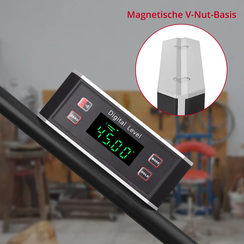 XUNTOP Digital Protractor LED Inclinometer Waterproof IP65 with V-Groove Magnetic Base, Inclinometer for Automotive, Wood and Machinery Industry (Battery Included)