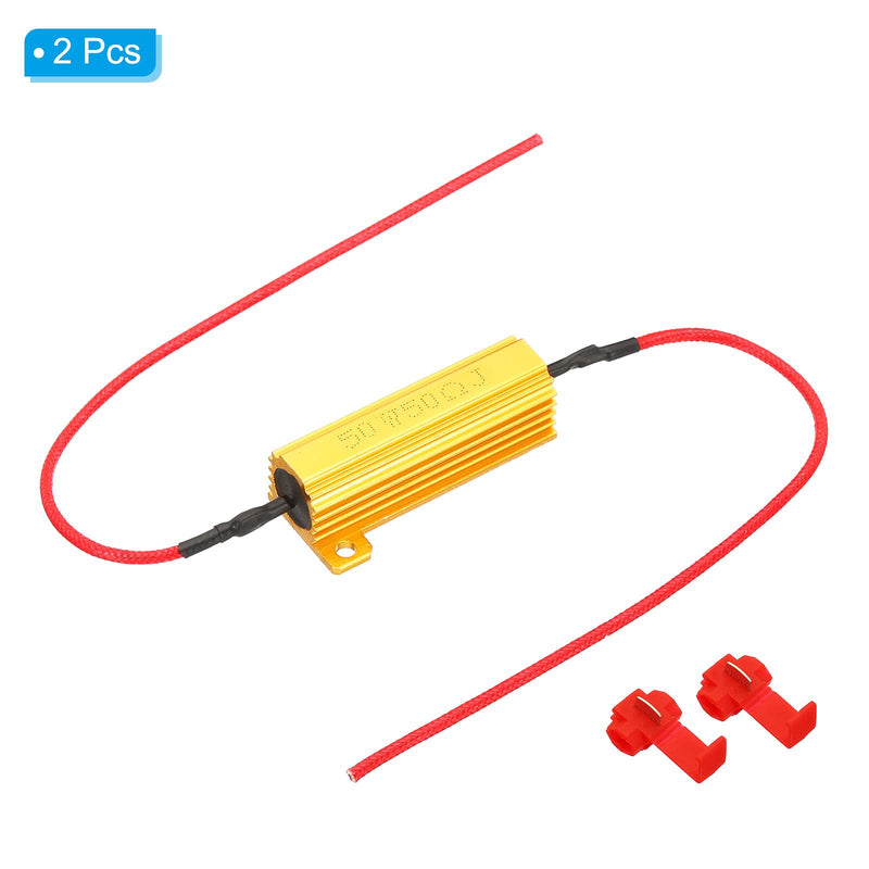 PATIKIL 2 Pieces 50W 50 Ohm Aluminum Case Resistor Housing Wire Resistors Screw Tap Power Resistor Gold Tone 50 Ω