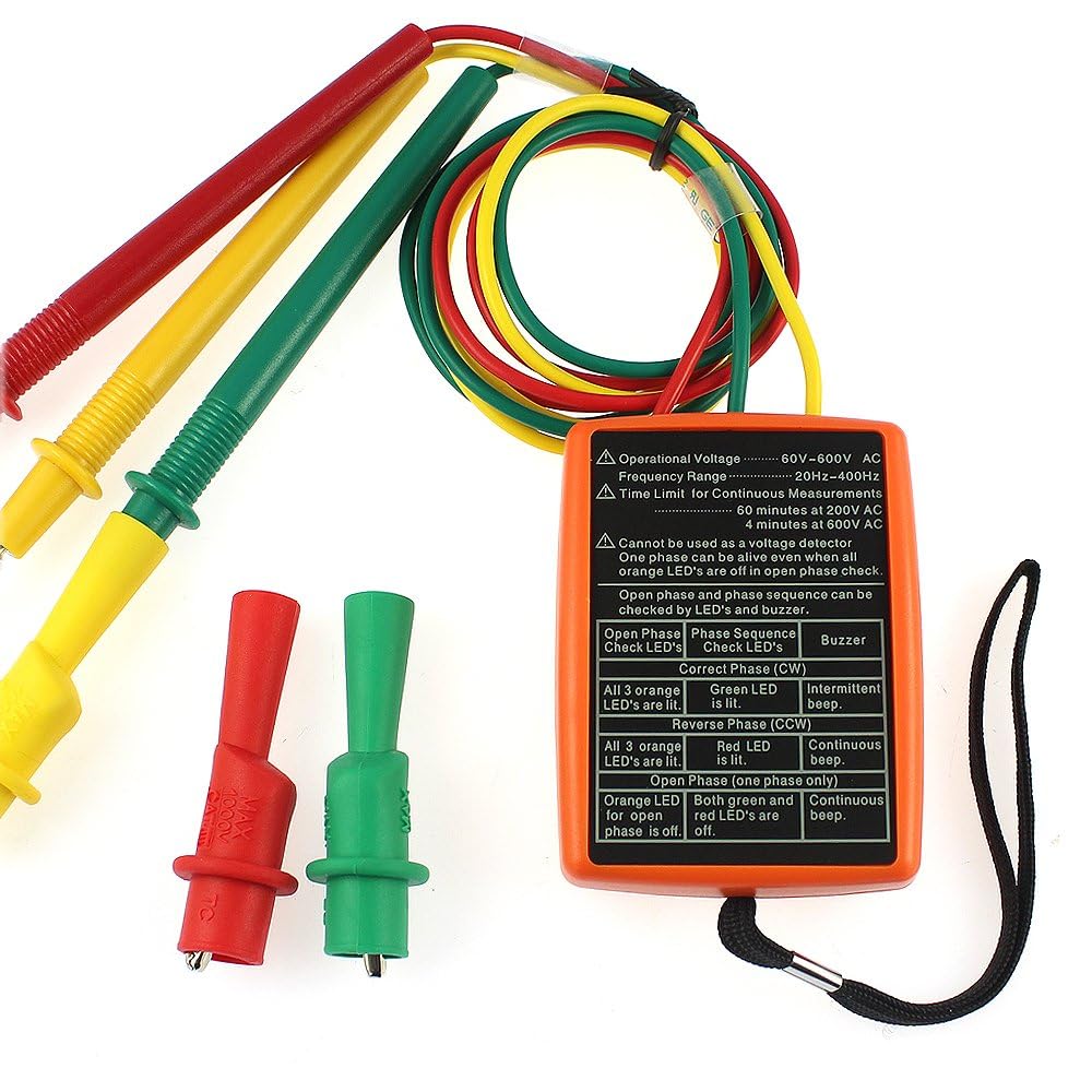 SM852B 3 Phase Sequence Rotation Tester LED Indicator Detector Checker ...