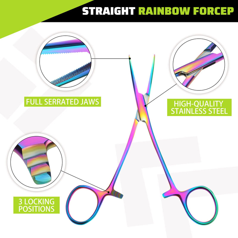 [Australia - AusPower] - BBTO 2 Pieces Rainbow Hemostat Curved and Straight Hemostat Forceps Piercing Pliers Forceps, 7.1 Inch Stainless Steel Straight and Curved Pliers, Fishing Tweezer Hemostats 