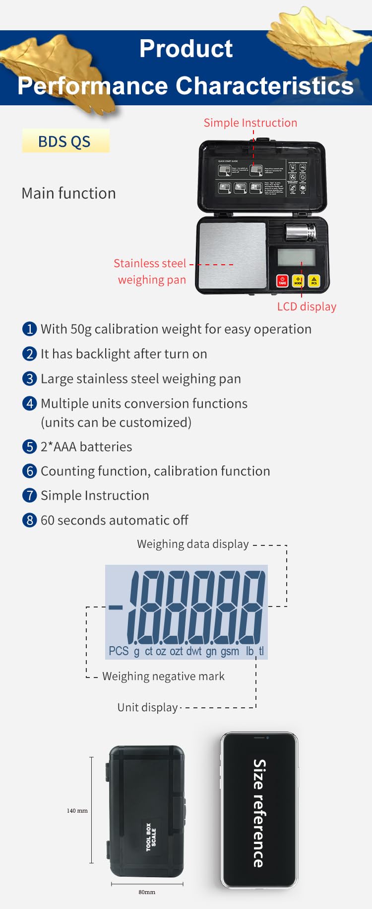 [Australia - AusPower] - High Precision Jewelry Scale with 50g Weights, Pocket Scale, 500 * 0.01g, for Gold, Jewelry, Coins, Herbs, Foods（500 * 0.01） 500*0.01 