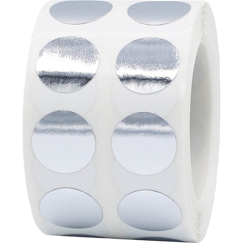 Metallic Silver Circle Dot Stickers, 1/2" Inch, 1000 Labels per Roll - Ideal for Organizing, Decorating, Labeling and Crafting in Homes, Schools, and Office Use Metallic Silver