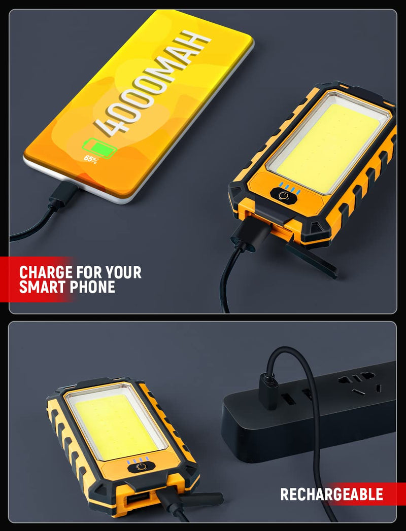 innofox LED Rechargeable Magnetic Work Light 40W 1500Lumens, Hanging Hook 4 Lighting Modes, Job Site Lighting for Car Repairing, Camping, Hunting, and Hurricane (2, Orange) 2